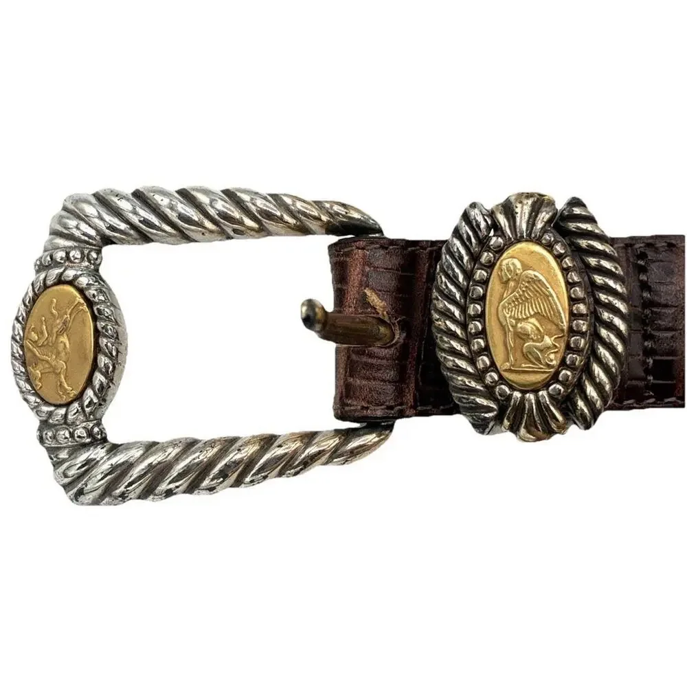 Brighton Museum Collection Brown Leather Belt Sphinx Pegasus Coins Med (Msca)